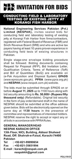 NESPAK Karachi Tender Notice